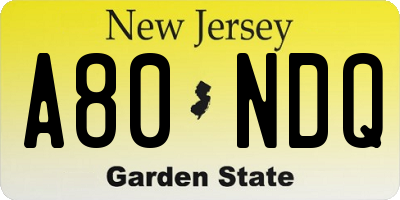 NJ license plate A80NDQ