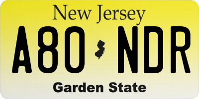 NJ license plate A80NDR
