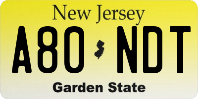 NJ license plate A80NDT