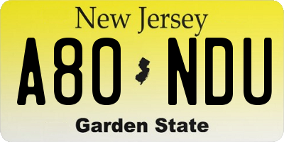 NJ license plate A80NDU