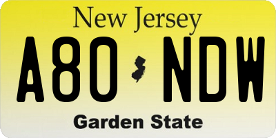 NJ license plate A80NDW