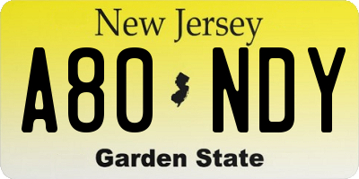 NJ license plate A80NDY