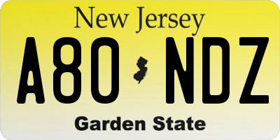 NJ license plate A80NDZ