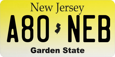 NJ license plate A80NEB