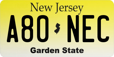 NJ license plate A80NEC