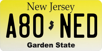 NJ license plate A80NED