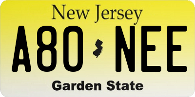 NJ license plate A80NEE
