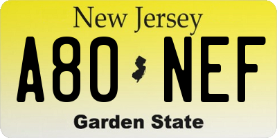 NJ license plate A80NEF