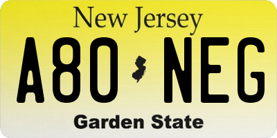 NJ license plate A80NEG