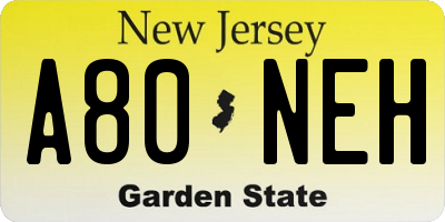 NJ license plate A80NEH