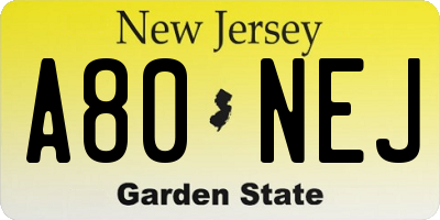 NJ license plate A80NEJ