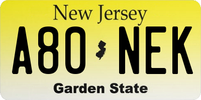 NJ license plate A80NEK