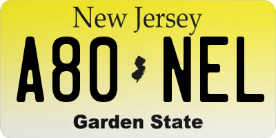 NJ license plate A80NEL