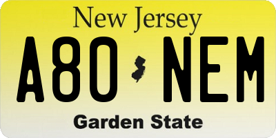 NJ license plate A80NEM