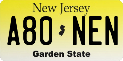 NJ license plate A80NEN