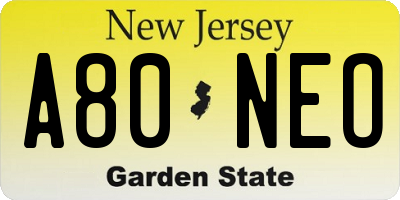 NJ license plate A80NEO