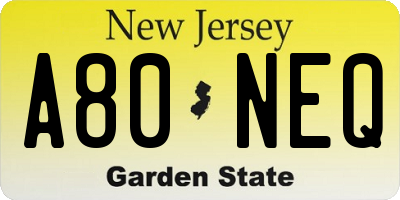NJ license plate A80NEQ