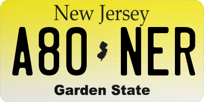 NJ license plate A80NER