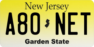 NJ license plate A80NET