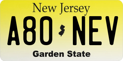 NJ license plate A80NEV