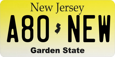 NJ license plate A80NEW