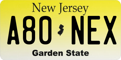 NJ license plate A80NEX