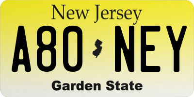 NJ license plate A80NEY