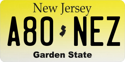 NJ license plate A80NEZ