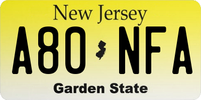 NJ license plate A80NFA