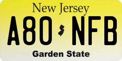 NJ license plate A80NFB