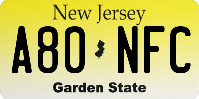 NJ license plate A80NFC
