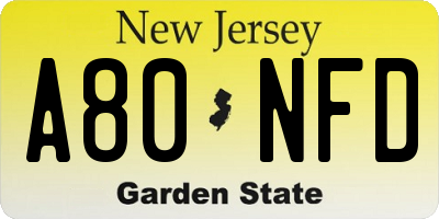 NJ license plate A80NFD