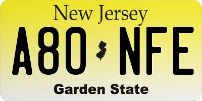 NJ license plate A80NFE