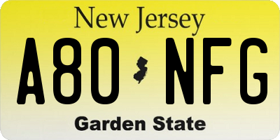 NJ license plate A80NFG