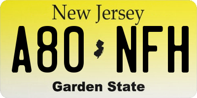 NJ license plate A80NFH