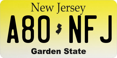 NJ license plate A80NFJ