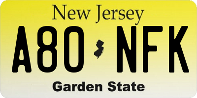 NJ license plate A80NFK