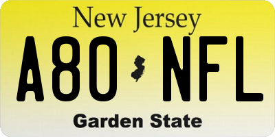 NJ license plate A80NFL