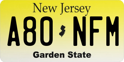 NJ license plate A80NFM