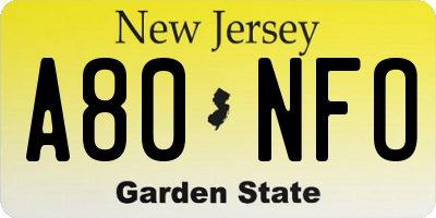 NJ license plate A80NFO