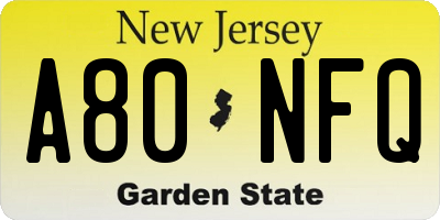 NJ license plate A80NFQ