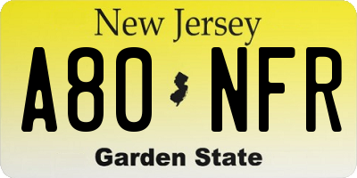 NJ license plate A80NFR