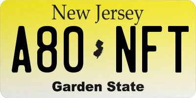 NJ license plate A80NFT