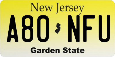 NJ license plate A80NFU