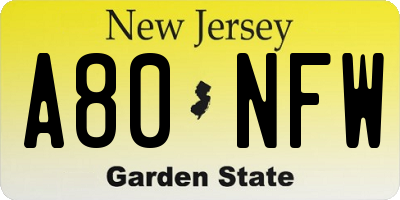 NJ license plate A80NFW