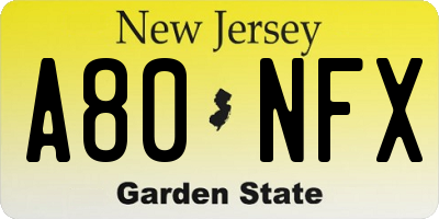 NJ license plate A80NFX