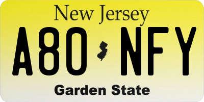NJ license plate A80NFY