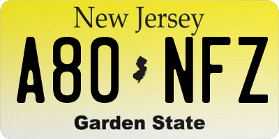 NJ license plate A80NFZ