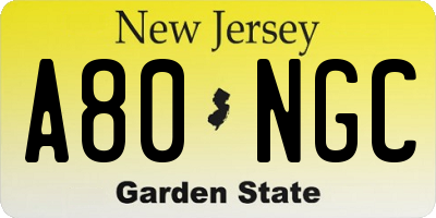 NJ license plate A80NGC