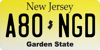 NJ license plate A80NGD